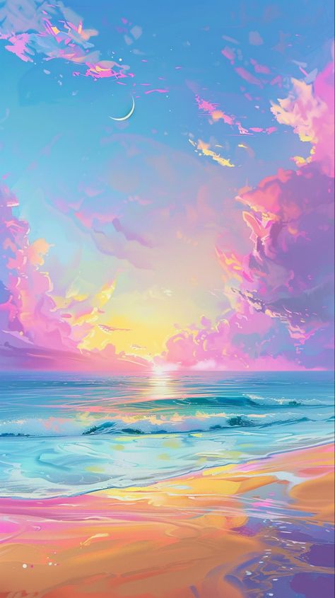 Beach Watercolor Background, Beach House Decorating Ideas, Beach House Decorating, Beach Pastel, Magical Sunset, House Decorating Ideas, Best Wallpaper Hd, Sandy Shores, Beautiful Wallpapers Backgrounds