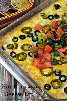 Hot Bean and Cheese Dip | Make a touchdown with your hungry game watchers and serve a dip they can really dig into! Bean And Cheese Dip, Bean Dip Recipe, Hot Bean Dip, Layered Bean Dip, Sugar Free Barbecue Sauce, Cherry Pies, Bean Dip Recipes, Cheesy Dip, Mason Jar Lid