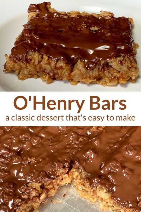 collage of O'Henry bars with text Old Henry Bars, O'henry Bars Recipe, O Henry Bars Recipes, O'henry Bars, Oh Henry Bars Recipe, O Henry Bars, Oh Henry Bars, Cornflake Recipes, O Henry