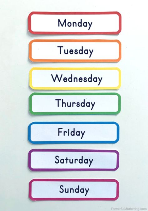 Images By Rossana Maria On Ingles | Preschool Charts, English Labels For Preschool Classroom, Days Of The Week Printables Preschool, Kindergarten Days Of The Week Printable, English Flash Cards, Preschool Charts Printable, Preschool Days Of The Week Printables, Learning Games For Kindergarten, Days Of The Week Craft For Kids, English Charts For Classroom