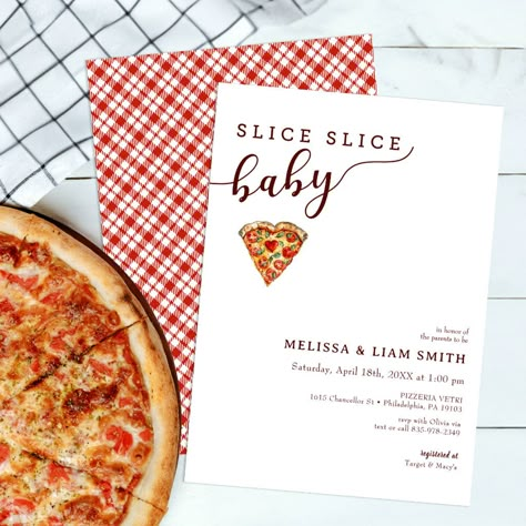 Slice Slice Baby Shower Decor, Pizza Theme Baby Shower Ideas, Pizza And Pacifiers Party, Pizza Themed Baby Shower Ideas, Slice Slice Baby Pizza Shower Decor, Pizza And Pacifiers Baby Shower Decor, Pizza Baby Shower Ideas, Pizza Baby Shower Invitation, Welcoming Party