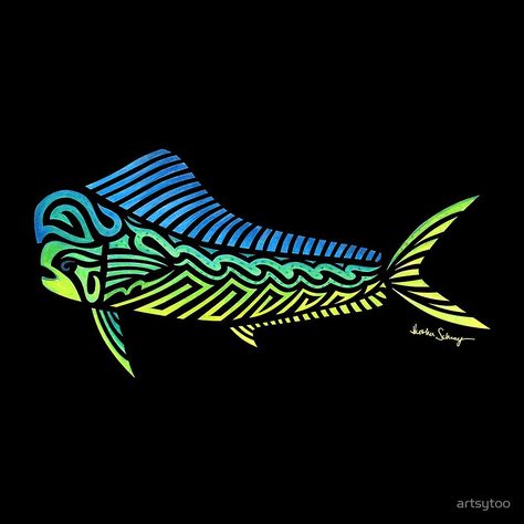 Tribal Mahi Mahi Mahi Tattoo Design, Mahi Mahi Tattoo Design, Mahi Mahi Painting, Mahi Mahi Tattoo, Mahi Tattoo, Bass Fishing Tattoo, Hawaii Fish, Remember Tattoo, Pencil Artwork