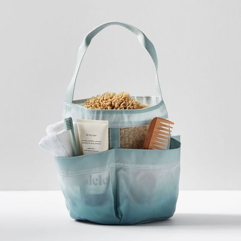 Shower Bag Travel, Cute Shower Caddy, Dorm Caddy, College Shower Caddy, Shower Caddy Dorm, Dorm Bathroom Ideas, Pottery Barn Dorm, Shower Caddy College, Dorm Shower Caddy