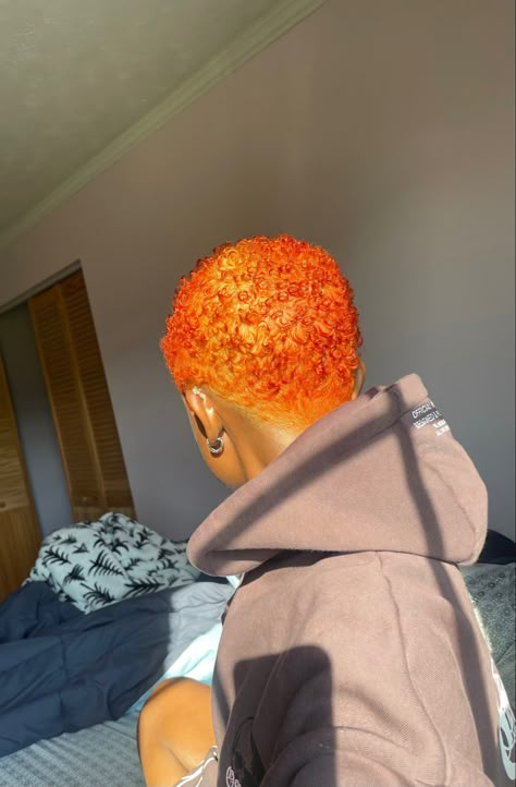 Short Pixie Haircuts Color Ideas, Short Orange Hair Black Women, Orange Twa Natural Hair, Ginger Big Chop, Hair Colors For Short Curly Hair, Ginger Short Hair Black Women, Colorful Hair Colors, Afro Short Hairstyles, Dyed Short Natural Hair