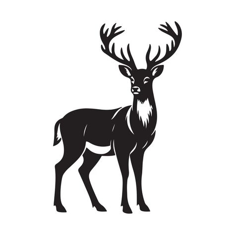 Vector hand drawn deer silhouette vector... | Premium Vector #Freepik #vector Deer Vector Illustration, Stag Silhouette, Deer Tattoo Designs, Deer Vector, Male Deer, Deer Drawing, Female Face Drawing, Puppet Theatre, Deer Tattoo