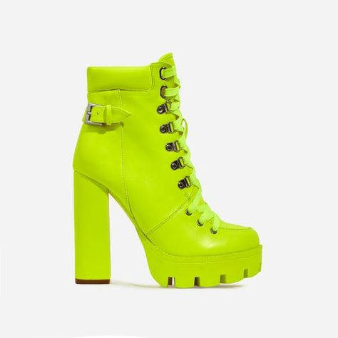 Veera Platform Lace Up Ankle Biker Boot In Neon Lime Green Faux Leather St Jimmy, Neon Boots, Neon Heels, Pink Nike Shoes, Womens Boots Flat, Sneaker Outfits Women, Jordan Shoes Girls, Ugly Shoes, Green Boots