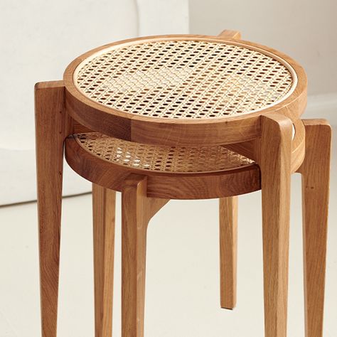 Modern Outdoor Table, Stool Side Table, Rattan Stool, Cane Furniture, Scandinavian Minimalist, Stained Oak, Display Furniture, Scandinavian Furniture, Decor Essentials