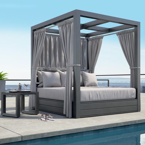 There's nothing like lounging under the open sky; an outdoor daybed can make it even better! Imagine stretching out with a good book, a refreshing drink, and a gentle breeze on your face. Perfect for lazy afternoons, stargazing nights, or simply soaking up some sun. #OutdoorLiving #RelaxationStation #BackyardGoals #SummerVibes #OutdoorDayBed #Furniture #decor #decoration #inspiration #design #designer #accentfurniture #interiorinspo #interiordesigner #interiordecor #interiordecoration #home... Side Panel Curtains, King Daybed, Open Terrace, Daybed Lounge, Daybed Sets, Airbnb Ideas, Outdoor Daybed, Outdoor Lounge Set, Built In Grill