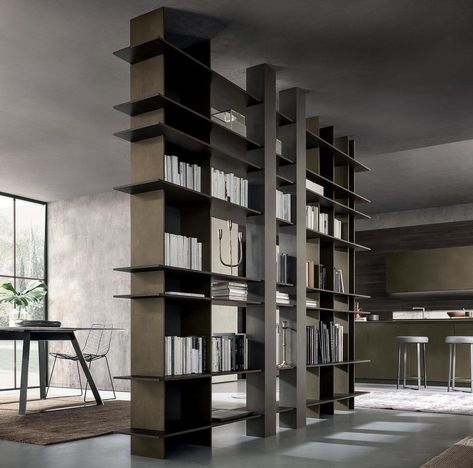 Steel Bookshelf, Styling A Bookcase, Bookcase Design, Shelving Design, Modern Library, Modern Bookcase, Living Modern, Room Partition, Shelf Design