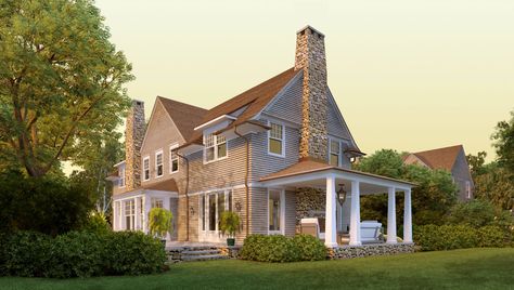 shingle style homes | Deer Pond | Shingle Style Home Plans by David Neff, Architect Small Cottage Designs, Shingle House, Cottage Plans, Front Facade, Shingle Style Homes, Shingle Siding, Colonial Exterior, Vintage House Plans, Plans House