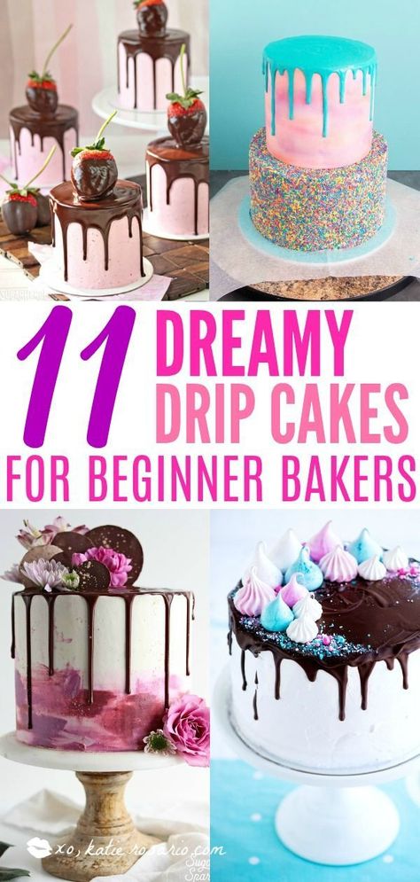 11 Dreamy Drip Cakes for Beginner Bakers | A drip cake is so versatile, fun and darn tempting that it�s easy to see why everyone loves them. The luxcious chocolate running down the sides of colorful buttercream is everything you want in a cake and (almost Buttercream For Cake, Drip Cake Recipes, Home Baking Business, Cold Cake, Cake Decorating For Beginners, Cake Decorating Classes, Creative Cake Decorating, Magic Cake, Baking Business