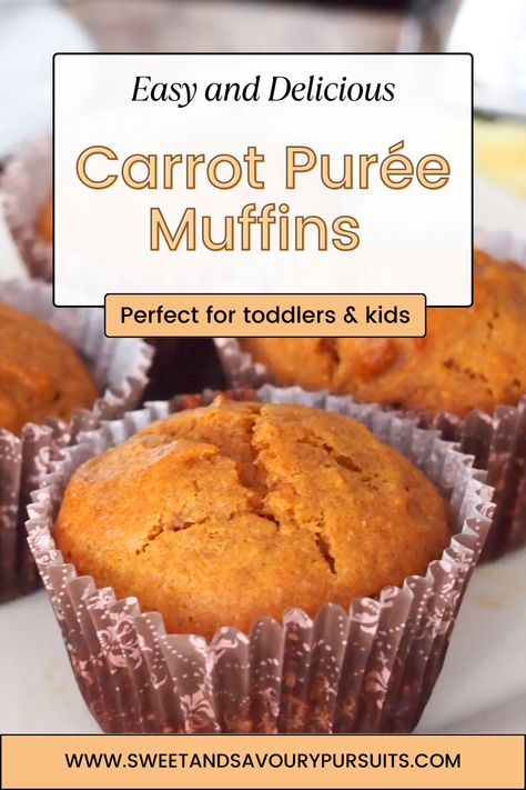 Hidden Carrot Recipes, Fruit Puree Recipes Desserts, Recipes Using Pureed Carrots, Small Batch Carrot Muffins, Carrot Puree Recipes, Sweet Potato Carrot Muffins, Toddler Carrot Recipes, Carrot Recipes For Toddlers, Carrot Puree Muffins