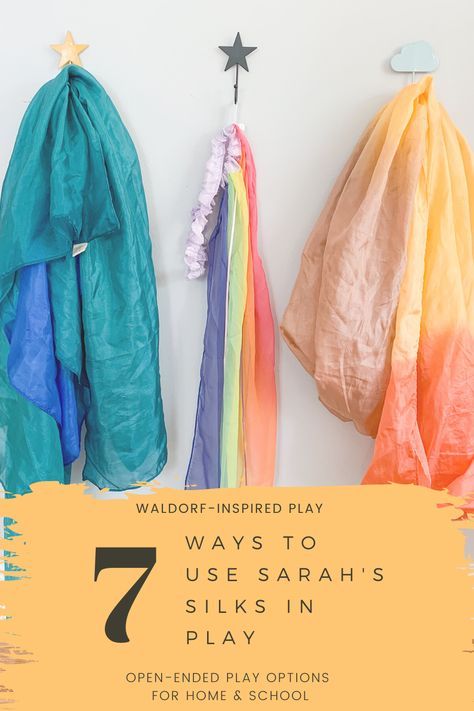 Waldorf Games, Play Silks Activities, Play Silk Ideas, Play Silk Storage, Waldorf Playroom At Home, Play Silks Display, Diy Waldorf Playstand, Waldorf Outside Play Area, Waldorf Playstand