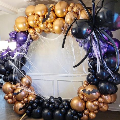 Halloween Round Balloon Arch, Witchy Balloon Arch, Fall Party Centerpieces, Halloween Balloon Circle Arch, Spider Balloon, Halloween Balloon Garland Backdrop, Halloween Balloon Arch Ideas, Halloween Ballon Arc, Halloween Decorations Balloons