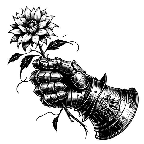 #tattoo #tattohand #tattoosketches #design #sketch Woodcut Hand Tattoo, Hand Armor Tattoo, Steam Punk Tattoos, Black Knight Tattoo, Etching Flowers, Scythe Tattoo Design, Blackwork Tattoo Sketch, Medieval Woodcut Tattoo, Gothic Style Tattoos