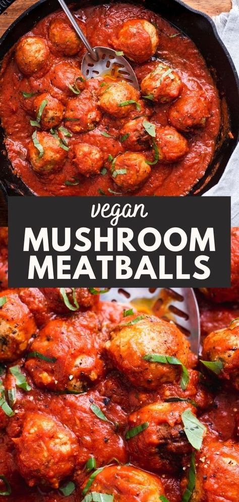 Homemade vegan meatballs are made with chickpeas, mushrooms, and classic meatball ingredients. Easy to freeze for later dinners! #vegandinner #homemade #veganrecipes #veggieballs Homemade Vegan Meatballs, Mushroom Walnut Meatballs, Vegan Meals You Can Freeze, Vegan Meatballs Mushrooms, Vegan Italian Meatballs, Easy Vegan Mushroom Recipes, Mushroom Meatballs Recipes, Vegan Mushroom Meatballs, Vegan Mushroom Recipes Healthy