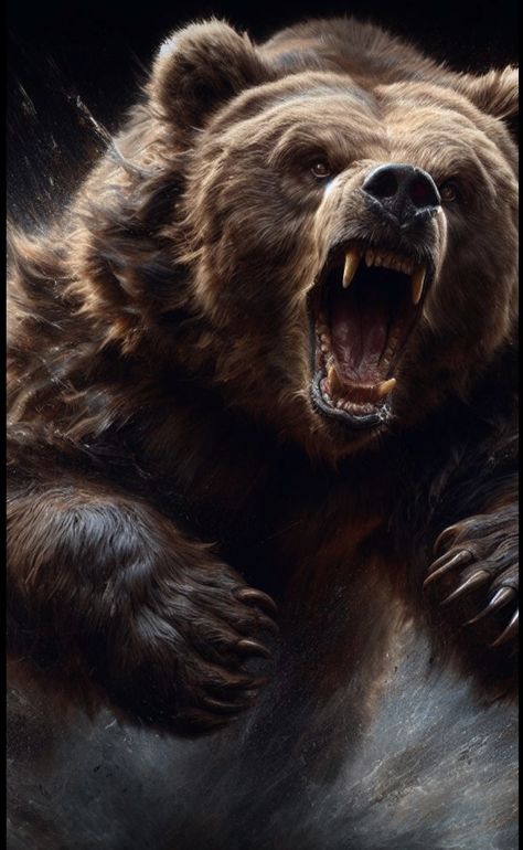 Grizzly Bear Photography, Grizzly Bear Tattoos, Roaring Bear, Bear Tattoo Designs, Wild Bear, Angry Bear, Wild Animal Wallpaper, Bear Artwork, Bear Tattoos