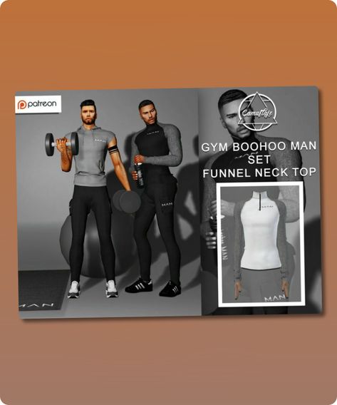 Sims 4 Clothing CC: Patreon  GYM Boohoo MAN     Funnel Neck TOP By Camuflaje Sims 4 Cc Gym Clothes Male, Urban Male, Sims 4 Male Clothes, Gym Outfit Men, Best Sims, Yoga Tops, Sports Top, Funnel Neck, Blush Makeup