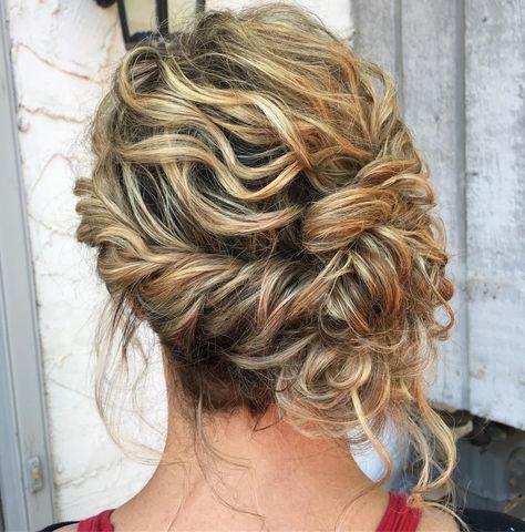 Messy Wavy Asymmetrical Updo Curly Hair French Twist, Asymmetrical Updo, Hair French Twist, Twist With Curls, Side Bun Updo, Updo Side, Trendy Updos, Hair French, Curly Hair Trends