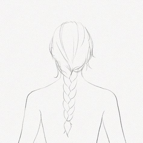 Side Profile Drawing Full Body Woman, Hair From Behind Drawing, Back Of Head Drawing, Braid Illustration, Braids Illustration, Back Of Head Hair, Hair Styles Drawing, Braid Drawing, Draw Braids