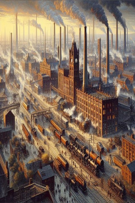 Revolutionary Industrial District Check more: https://paintlyx.com/revolutionary-industrial-district/ Industrial Revolution Aesthetic, Industrial Revolution Art, Factory Sketch, Evolution Art, Revolution Art, Architecture Mapping, Industrial District, Mix Use Building, City Drawing