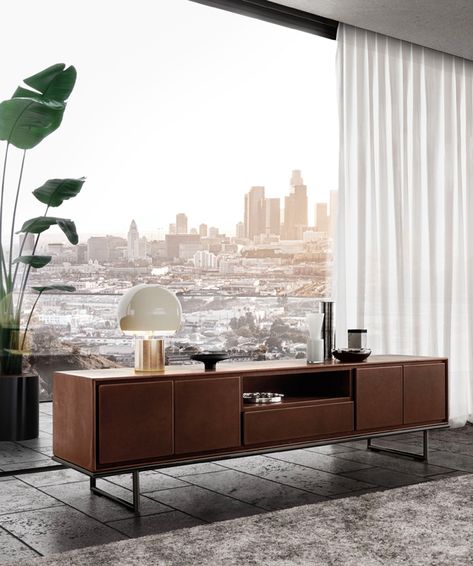 Slick - I 4 Mariani srl Leather Tv Unit, Rimadesio Tv Unit, Leather Sideboard, Molteni & C Kitchen, Molteni & C, Modular Unit, New Century, Tv Wall Unit, Saddle Leather