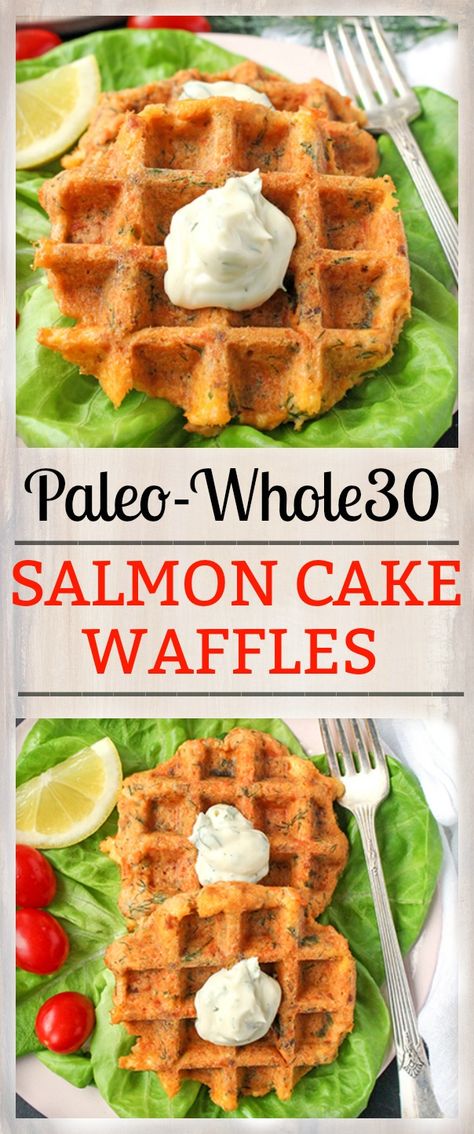 Salmon Chaffle Recipe, Paleo Smoked Salmon Recipes, Dairy Free Chaffle, Salmon Waffles, Paleo Crab Cakes, Whole30 Salmon, Mini Waffle Recipe, Cake Waffles, Paleo Salmon Cakes