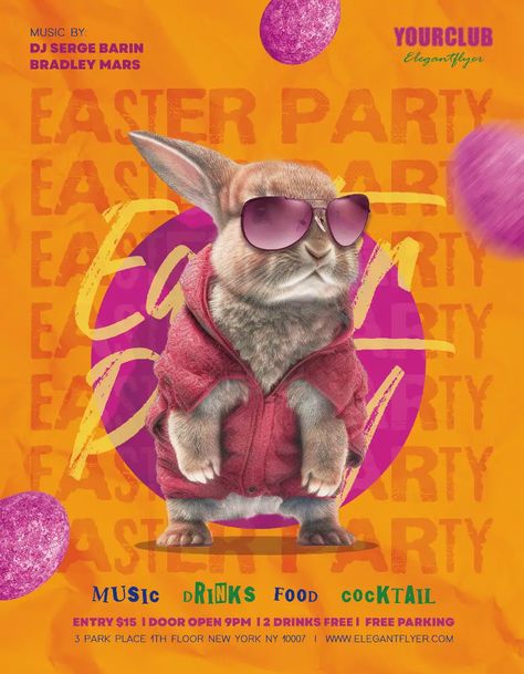 Check out the Cool Easter Party Event Free Flyer Template for your next club and party event. FreePSDFlyer.com is the best resource full of amazing Free PSD Flyer Templates for Photoshop! Create amazing flyer, poster or social media designs with our free templates. Procreate Flyer Design, Spring Flyer Design, Easter Event Poster, Party Poster Ideas, Easter Social Media, Easter Graphic Design, Party Poster Design, Easter Flyer, Easter Events