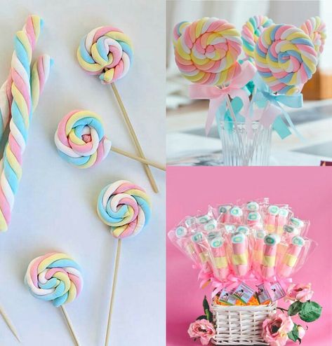 Candy Sticks Ideas, Candy Bar Arcoiris, Marshmallow Pops Birthday, Diy Desert, 4de Verjaardag, Candy Theme Birthday Party, Candy Land Birthday Party, Unicorn Themed Birthday Party, Candy Birthday Party