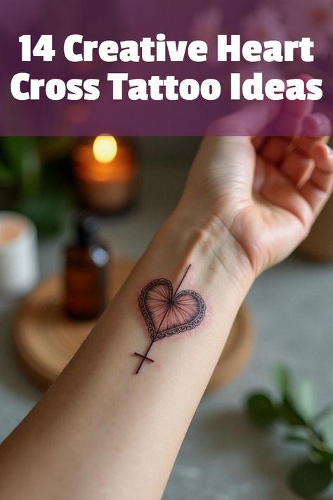 Did you know that a heart cross tattoo can be the ultimate symbol of love and faith? This stunning design blends passion with spirituality, making it a powerful choice for your next ink. Discover why so many are choosing this unique tattoo and how it expresses personal stories. Browse our gallery of 14 eye-catching photos and find the perfect heart cross tattoo to showcase your beliefs and style! Heart Cross Tattoo, Cross Tattoo Ideas, Kitchen Background, Timeless Tattoo, Beauty Eyebrow, Perfect Heart, Tattoo Trend, Love And Faith, Makeup For Blondes