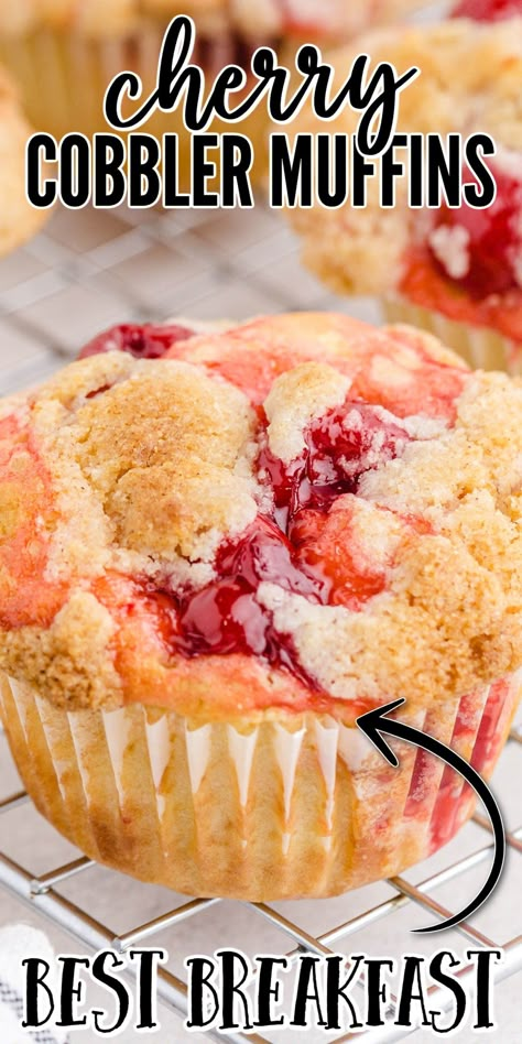 Cobbler Muffins, Easy Cherry Cobbler, Sweet Muffins, Muffin Flavors, Cherry Muffins, Dessert For Breakfast, Bakery Style Muffins, Canning Cherry Pie Filling, Breakfast Easy