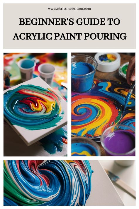 Three vibrant images showing acrylic paint pouring techniques with colorful swirls and patterns on canvases. Pour Acrylic Painting Diy, Pouring Medium Acrylic, Liquid Acrylic Paint Pouring Art, Dutch Pour Acrylic Painting How To, Acrylic Pouring Art For Beginners, Paint Pouring Ideas, Paint Pouring For Beginners, Acrylic Pour Painting Ideas, Pouring Acrylic Paint