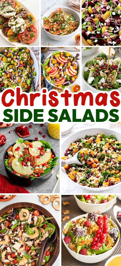 Christmas Side Salad Recipes – Side salads are a great way to elevate your meal! These are the best crisp side salad recipes that you can’t miss. Filling and flavorful, these easy and healthy side salad ideas will be loved by everyone! Christmas sides, Christmas side dishes, Christmas side salad recipes. Salad Dishes Ideas, East Side Salad, Side Salads To Go With Sandwiches, Christmas Salad Gluten Free, Salads And Side Dishes, Salad Recipes Christmas Dinners, December Salad Recipes, The Best Salads, Christmas Side Salad Recipes