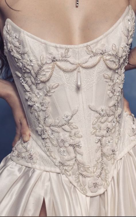 fairytale wedding dress romantic wedding dress #weddingdresses Fairytale Inspired Wedding Dress, Sleeveless Corset Wedding Dress, Princess Core Wedding, Ethereal Wedding Gowns, Vienne Westwood Wedding Dresses, Wedding Dress Garden Theme, Wedding Dress Castle, Period Wedding Dress, Vintage Wedding Dress Corset