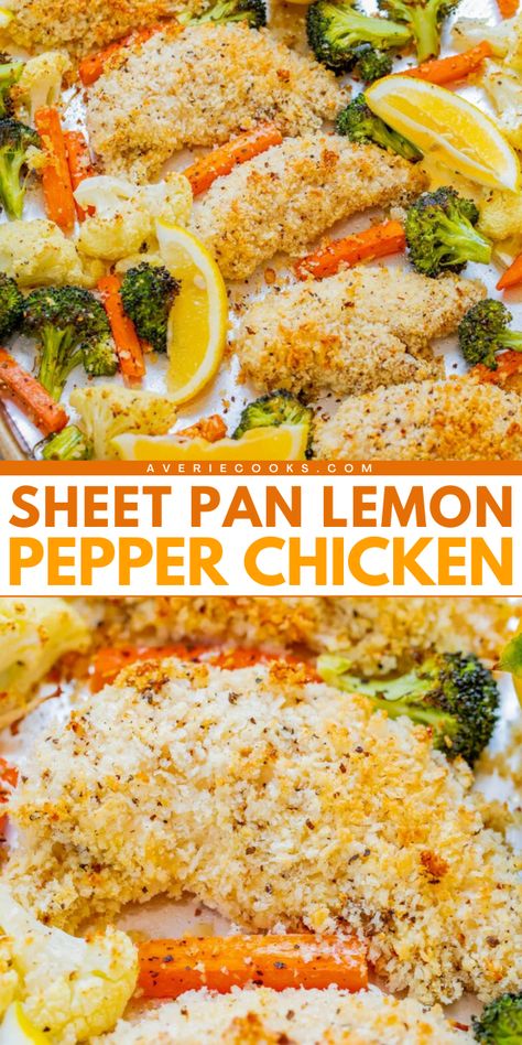 An EASY 30-minute sheet pan meal that’s healthy and full of zesty lemon pepper flavor in every bite! The chicken is juicy on the inside and crispy on the outside without having to fry it! You can customize the veggie choices based on your favorites! Lemon Pepper Chicken And Veggies, Sheet Pan Chicken And Broccoli Recipes, Sheet Pan Stir Fry Chicken, Chicken And Vegetables Sheet Pan, One Sheet Pan Meals Chicken, Sheet Pan Suppers Chicken, Sheet Pan Stir Fry, One Sheet Pan Meals, Sheet Pan Chicken And Veggies