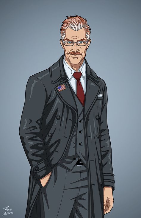 Deputy Mayor Jim Gordon (Earth-27) commission by phil-cho Earth 27, James Gordon, Phil Cho, Jim Gordon, Batman Universe, Superhero Characters, Dc Comics Characters, Batman Family, Detective Comics