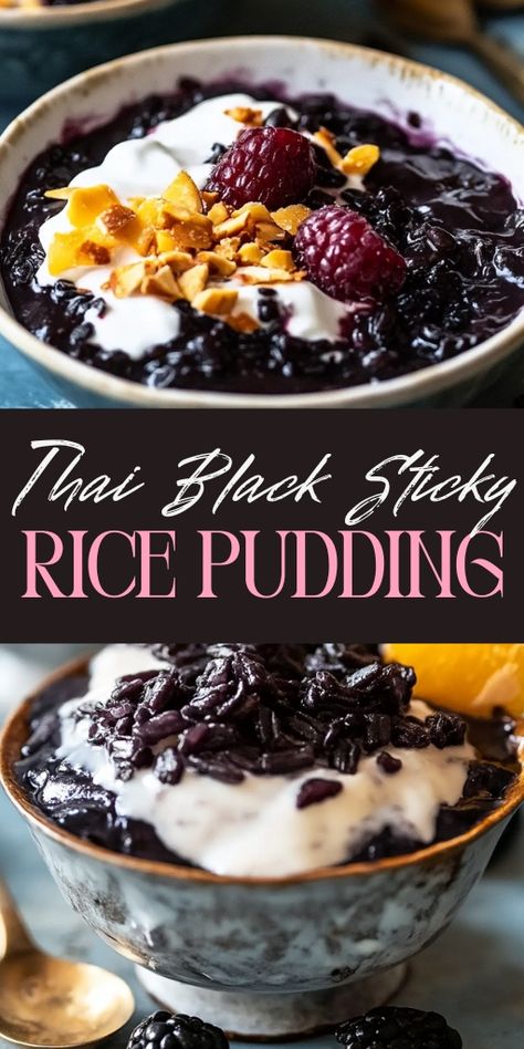 Thai Black Sticky Rice Pudding is a sweet and exotic dessert made with rich coconut milk and chewy black sticky rice! 🍚🥥 This traditional Thai dessert is perfect for anyone who loves unique, creamy treats with a tropical twist. It’s comforting, flavorful, and easy to prepare.

📌 Pin this recipe to enjoy a sweet and indulgent Thai black sticky rice pudding for your next dessert!
#BlackStickyRice #ThaiDesserts #CoconutMilk #ExoticFlavors #EasyDesserts #TropicalTreats Black Rice Pudding Recipe, Black Rice Pudding Coconut Milk, Sticky Coconut Rice, Sticky Rice Pudding, Black Sticky Rice, Black Rice Recipe, Black Rice Pudding, Rice Desserts, Thai Rice