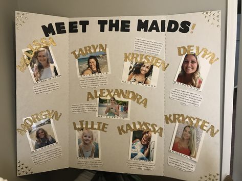 Meet The Maids Board, Meet The Maids Bridal Shower Ideas, Meet The Bridesmaids Board, Meet The Bridal Party Board, Meet The Bridal Party, Meet The Maids, Couple Timeline, Hens Ideas, Bridal Shower Inspo