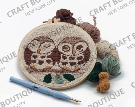 Craft Boutique Weaving Loom Kits Arts & by craftboutiquenyc Rug Punch Needle, Owl Rug, Craft Kits For Adults, Yarn Rug, Tapestry Loom, Owl Punch, Paper Owls, Punch Needle Kits, Needle Kit