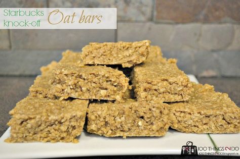 I have permission to share one of the awesome recipes I received at the "Favourite Things" party the other week…. Starbucks Oat Bars! Have you ever had them? Starbucks Oat Bar Recipe, Starbucks Oat Bars, Oat Bar Recipe, Starbucks Prices, Oat Bar Recipes, Oat Cakes, Oat Bars, Bar Recipe, No Bake Bars