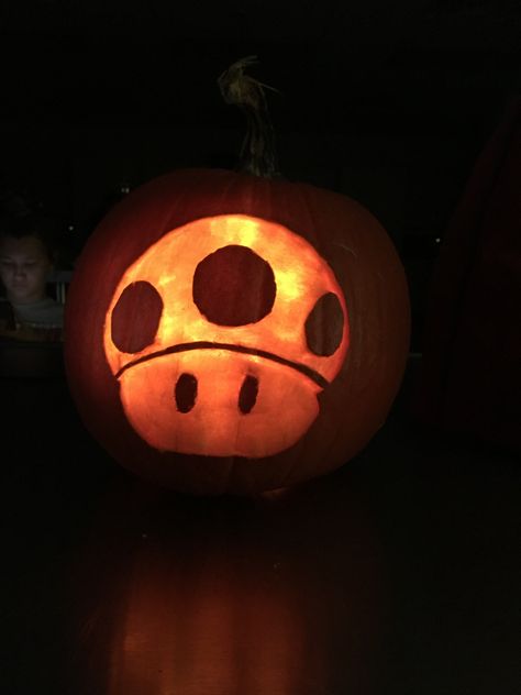 Mario Bros. Pumpkin for Wesley Mario Carved Pumpkin, Mario Pumpkin Ideas, Mario Themed Pumpkin Carving, Nintendo Pumpkin Carving, Mario Jack O Lantern, Mario Kart Pumpkin, Yoshi Pumpkin Carving, Small Pumpkin Carving Ideas, Mario Pumpkin