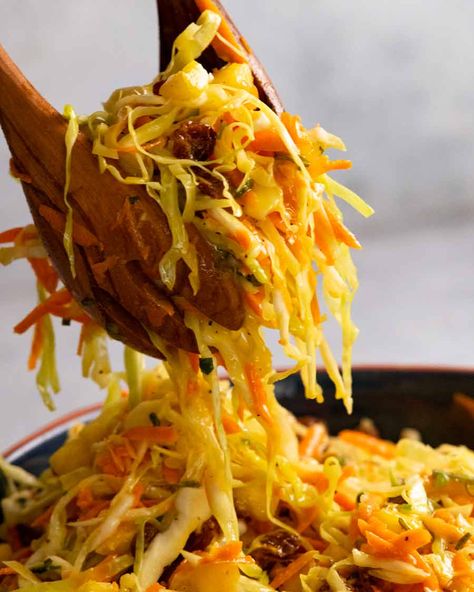 Interesting Veggie Sides, Jamaican Fried Cabbage Recipes, Carribean Slaw, Carribean Food Sides, Jamaican Slaw Recipe, Jamaican Side Dishes Vegetables, Jamaican Recipes Sides, Jamaican Coleslaw Recipes, Jamaican Salad Recipes