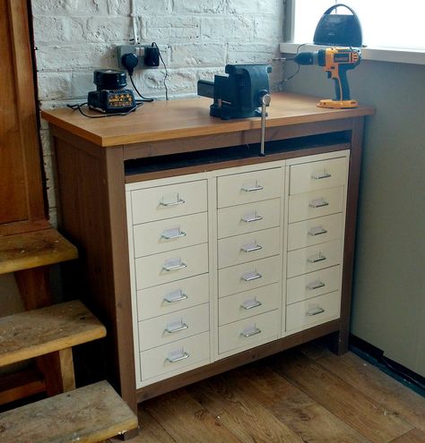 IKEA hack, Hemnes and Helmer steel cabinet. | martyn10101 | Flickr Helmer Ikea Hack, Helmer Ikea, Ikea Upcycling, Ikea Helmer, Mom Room, Billy Ikea, Ikea Storage Cabinets, Storage Ikea, Den Decor