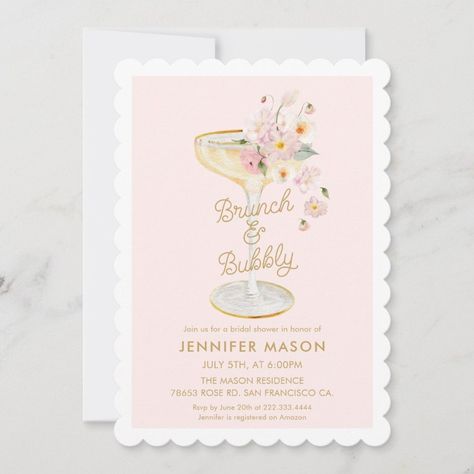 Brunch and Bubbly Floral Bridal Shower Invitation  Zazzle Bride Brunch, Bridal Shower Wildflower, Brunch With The Bride, Bridal Shower Tea Party Theme, Bubbly Brunch, Brunch And Bubbly Invitations, Garden Bridal Shower Invitations, Rustic Elegance Wedding, Pink Wedding Stationery