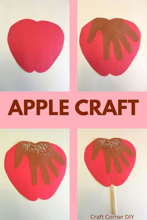 Picture of paper caramel apple craft for kids. Candy Apple Crafts Preschool, Caramel Apple Craft Preschool, Carmel Apple Crafts For Kids, Apple Crafts For Two Year Olds, Candy Apple Craft, Apple Handprint Crafts, Apple Crafts For Toddlers, Caramel Apple Craft, Apple Craft For Kids