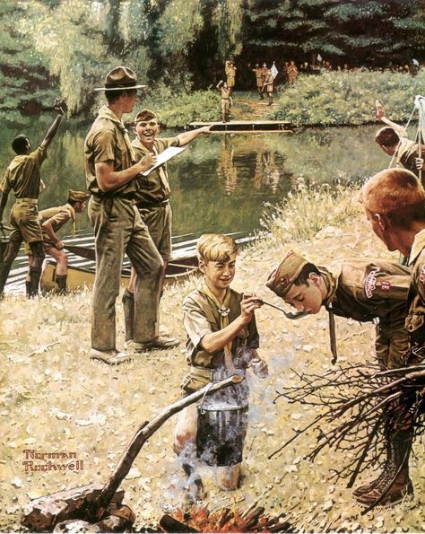 The Remnant Newspaper - Boy Scouts of America, RIP. (Is the Catholic Church Next?) Norman Rockwell Prints, Boy Scout Camping, Norman Rockwell Art, Rockwell Paintings, Norman Rockwell Paintings, Vintage Boy Scouts, Scout Camping, Boy Scouts Of America, Boy Scout