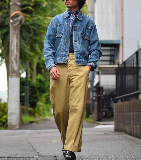 Denim And Khaki Outfits, Levis Denim Jacket Outfit, Levis Jacket Outfit, Red Wing Postman, Red Wing Outfit, American Fashion Men, American Casual Style, Jacket Levis, Japanese Workwear