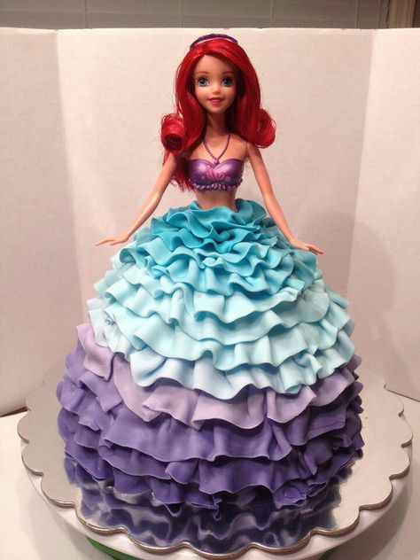 Ariel Ariel Barbie Cake, Ariel Doll Cake, Barbie Dress Cake, Summer Birthday Cake, Ariel Cake, Doll Birthday Cake, Mermaid Birthday Party Decorations, Mermaid Birthday Cakes, Ariel Birthday