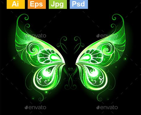 Wings Nails, Fairy Wings Drawing, Glowing Fairy, Green Fairy Wings, Google Themes, Wings Drawing, Magic Symbols, Green Fairy, Wings Art