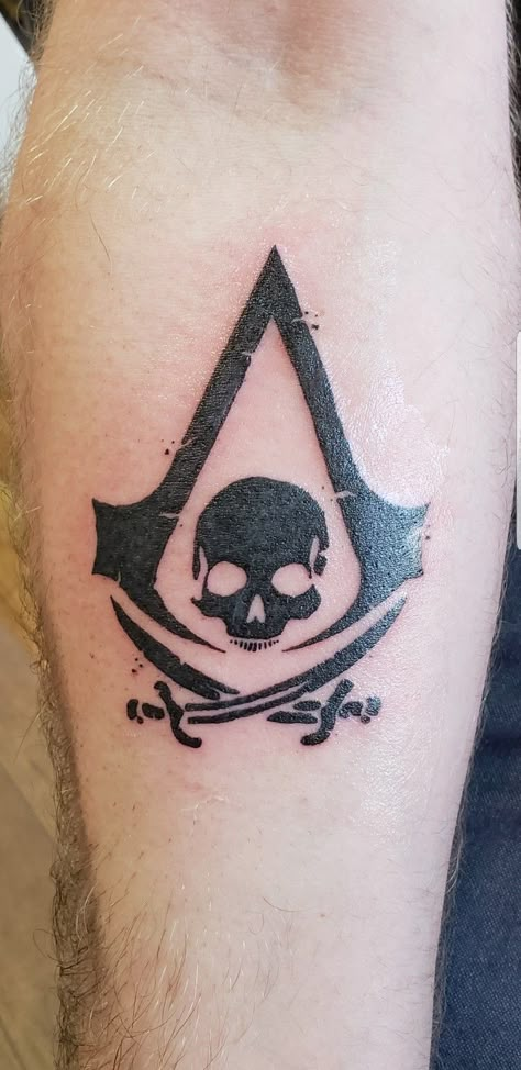 Assassins creed tattoo #assassinscreedtattoo Assasin Tattoo Design, Assassins Creed Black Flag Tattoo, Titanfall Tattoo, Mtg Tattoo Ideas, Assasins Creed Tattoos, Assassins Creed Tattoo Ideas, Ac Tattoo, Skyrim Tattoo Ideas, Assassin Tattoo